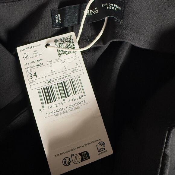 Mango Straight Cropped Trousers with Jewel Buttons, Black, 2 - Picture 4 of 5